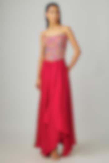 Red Silk Skirt Set by Mrunalini Rao at Pernia's Pop Up Shop