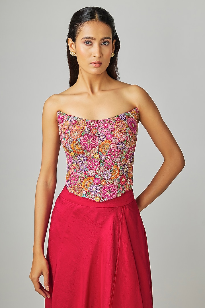 Red Silk Skirt Set by Mrunalini Rao at Pernia's Pop Up Shop