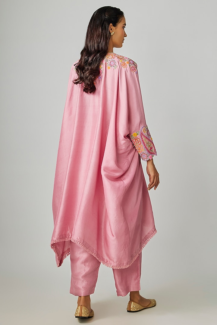 Pastel Pink Silk Floral Hand Embroidered Kaftan Set by Mrunalini Rao at Pernia's Pop Up Shop