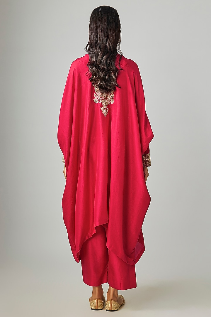 Red Silk Zardosi & Resham Embroidered Kaftan Set by Mrunalini Rao at Pernia's Pop Up Shop