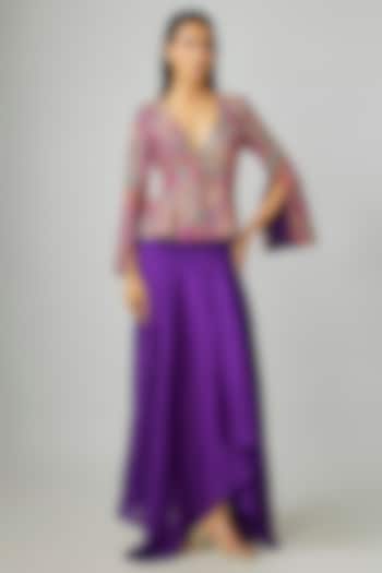 Purple Raw Silk & Matka Silk Skirt Set by Mrunalini Rao at Pernia's Pop Up Shop
