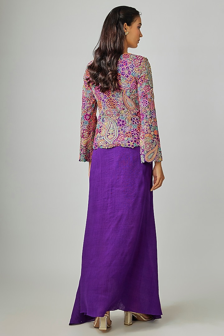 Purple Raw Silk & Matka Silk Skirt Set by Mrunalini Rao at Pernia's Pop Up Shop