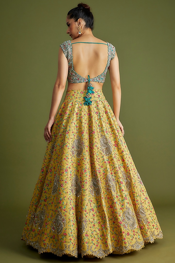 Yellow Raw Silk & Organza Embroidered Bridal Lehenga Set by Mrunalini Rao at Pernia's Pop Up Shop