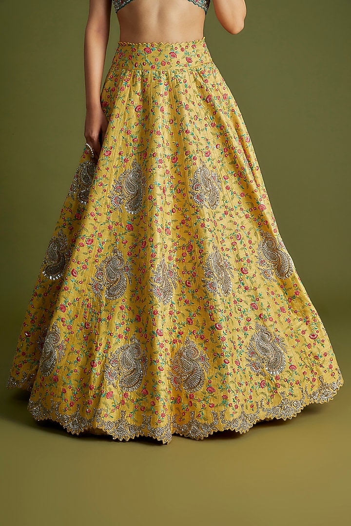 Yellow Raw Silk & Organza Embroidered Bridal Lehenga Set by Mrunalini Rao at Pernia's Pop Up Shop