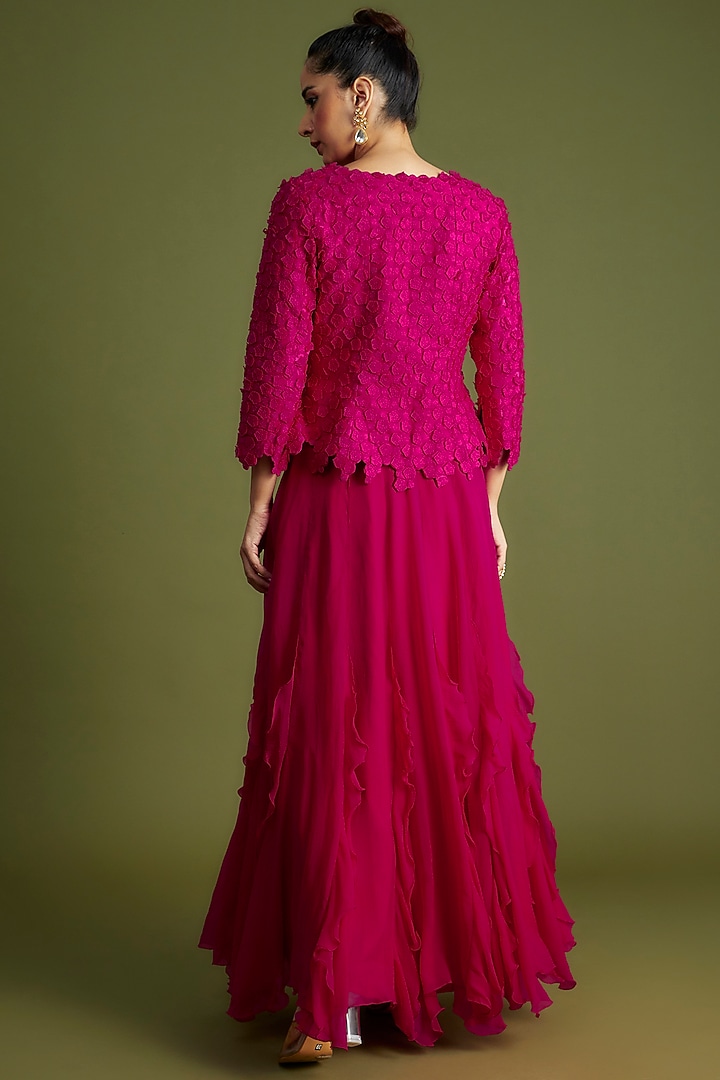 Pink Raw Silk & Organza Embroidered Jacket Set by Mrunalini Rao at Pernia's Pop Up Shop
