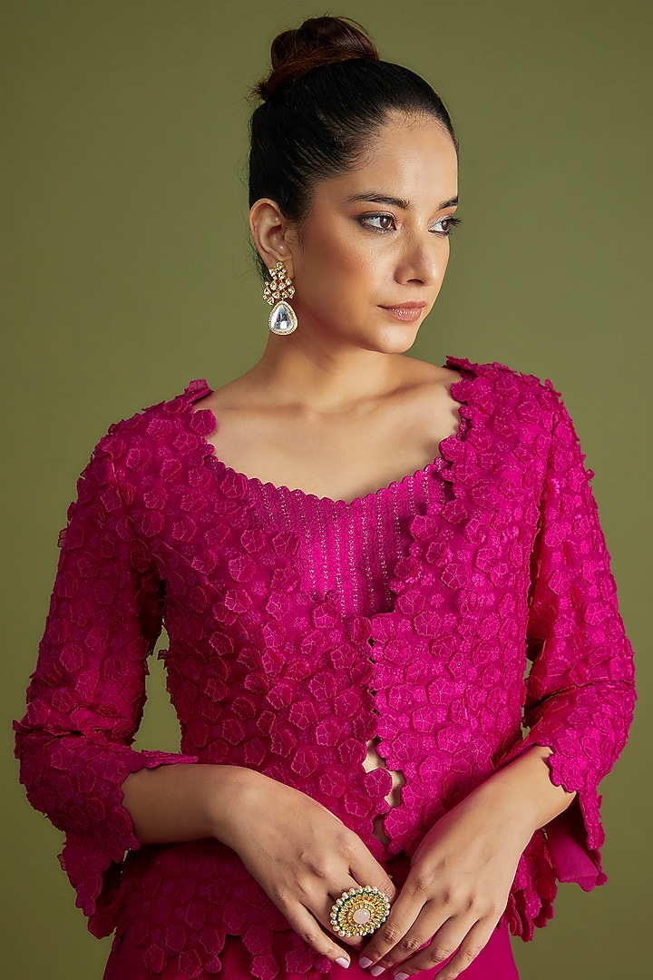 Pink Raw Silk & Organza Embroidered Jacket Set by Mrunalini Rao at Pernia's Pop Up Shop
