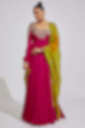 Pink Raw Silk Zardosi Embroidered Anarkali Set by Mrunalini Rao at Pernia's Pop Up Shop