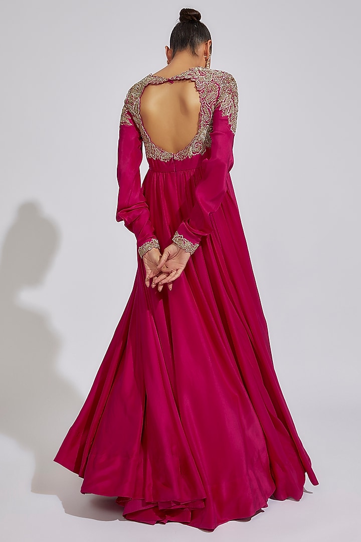 Pink Raw Silk Zardosi Embroidered Bridal Anarkali Set by Mrunalini Rao at Pernia's Pop Up Shop