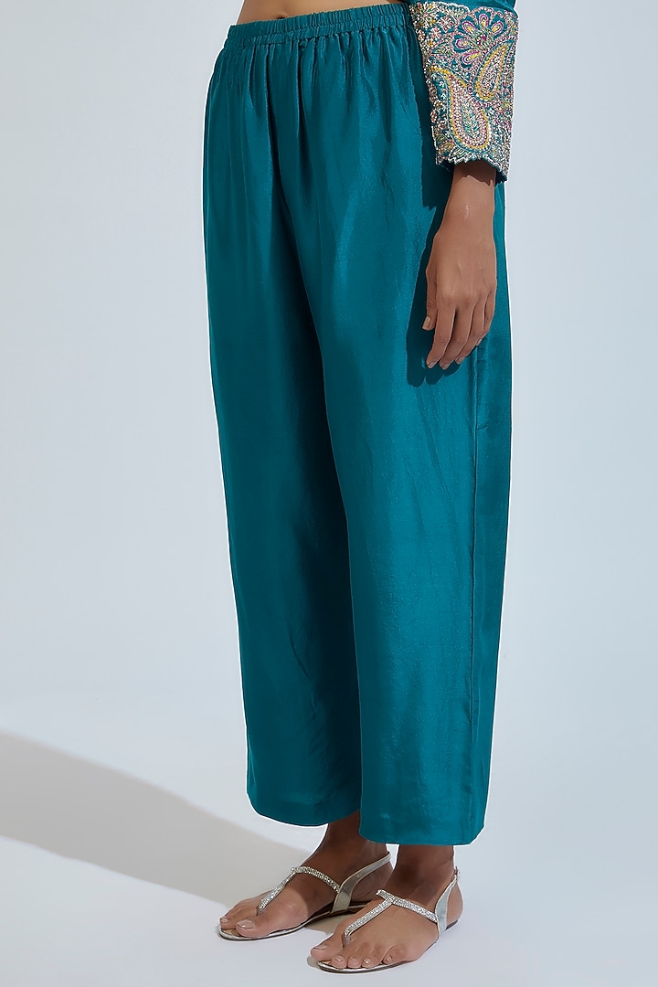 Blue Pure Silk Embroidered Kaftan Set by Mrunalini Rao at Pernia's Pop Up Shop