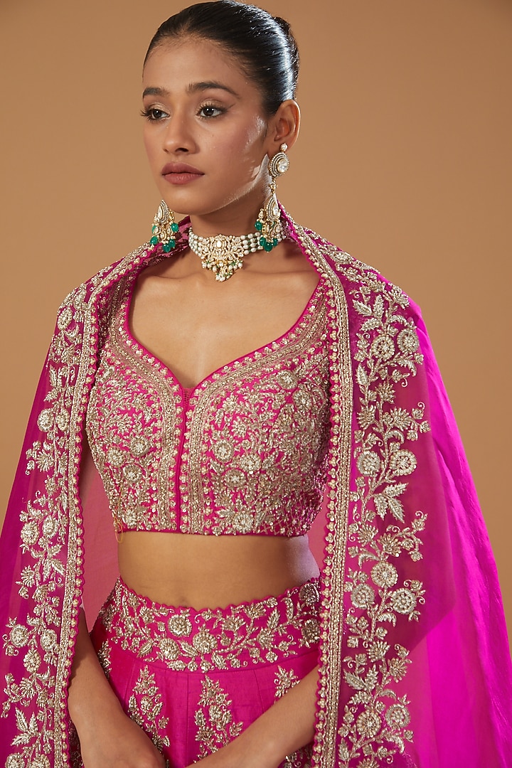Pink Raw Silk & Organza Embroidered Bridal Lehenga Set by Mrunalini Rao at Pernia's Pop Up Shop