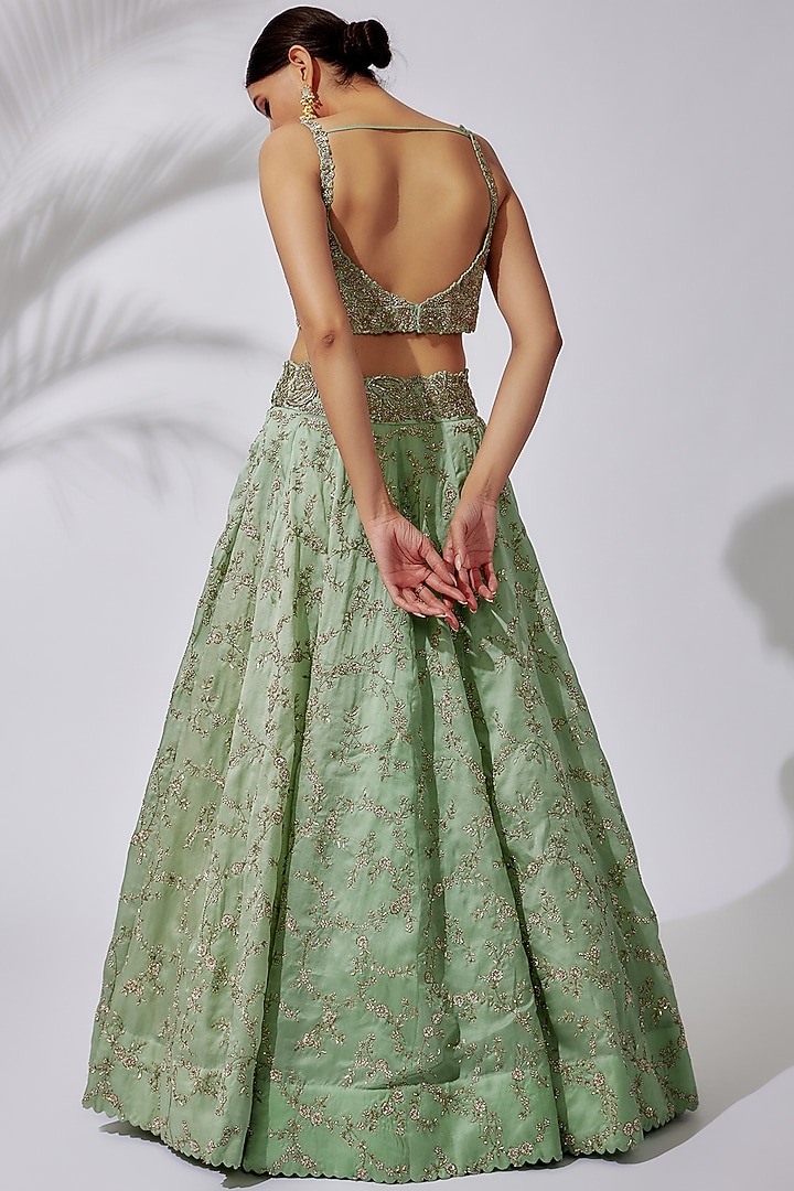 Mint Green Tulle Bridal Lehenga Set by Mrunalini Rao at Pernia's Pop Up Shop