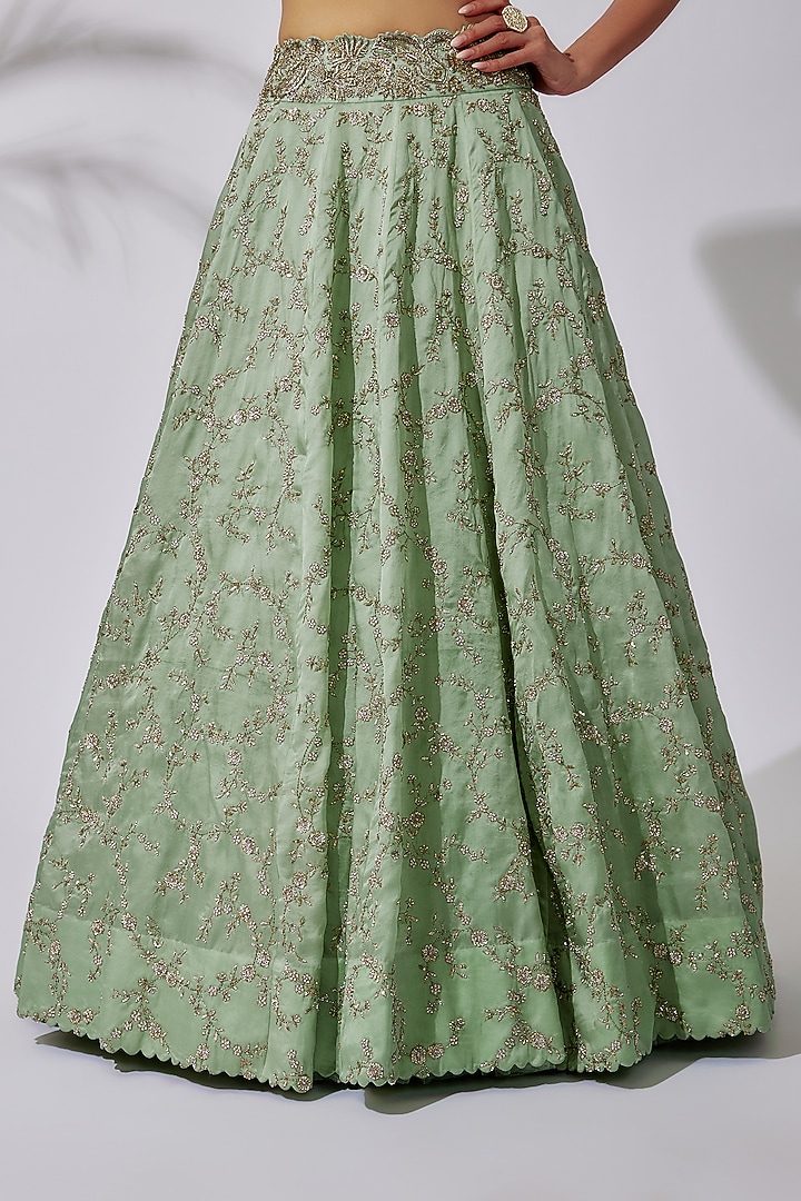 Mint Green Tulle Bridal Lehenga Set by Mrunalini Rao at Pernia's Pop Up Shop