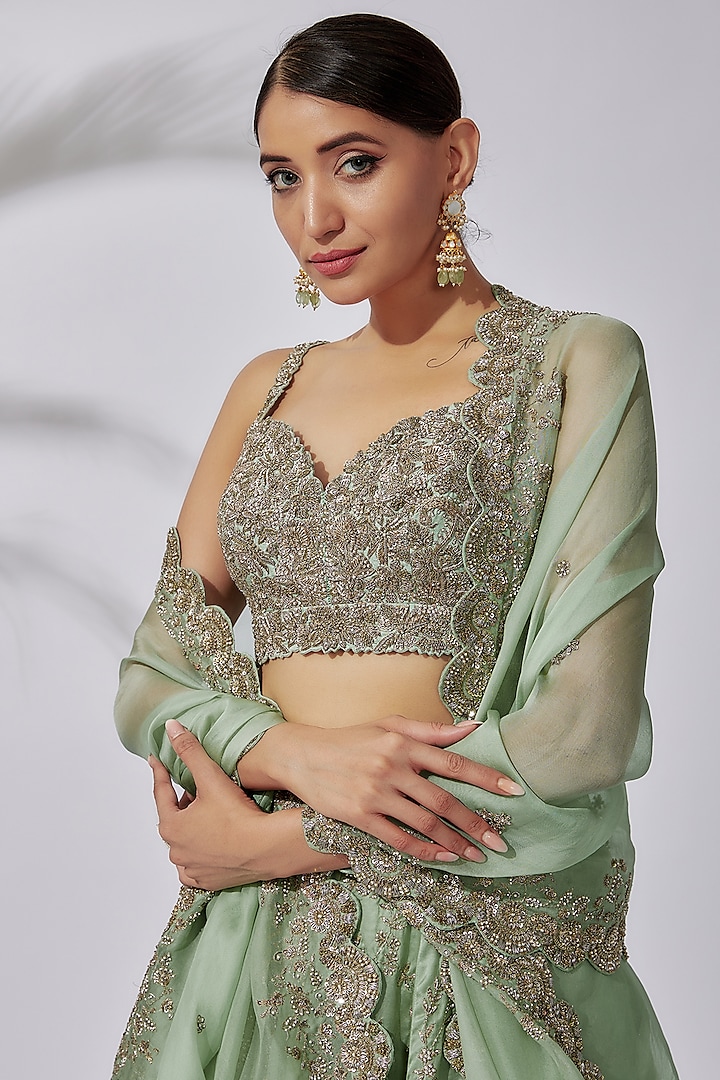 Mint Green Tulle Bridal Lehenga Set by Mrunalini Rao at Pernia's Pop Up Shop