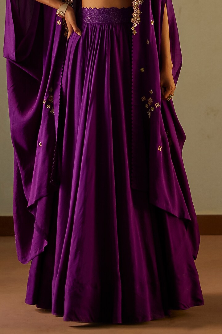 Deep Violet Pure Silk Embroidered Cape Set by Mrunalini Rao at Pernia's Pop Up Shop