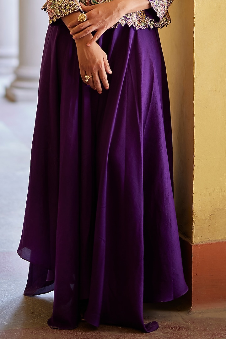 Deep Violet Raw Silk Embroidered Jacket Set by Mrunalini Rao at Pernia's Pop Up Shop