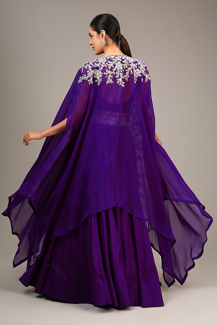 Purple Organza Hand Embroidered Cape Set by Mrunalini Rao at Pernia's Pop Up Shop