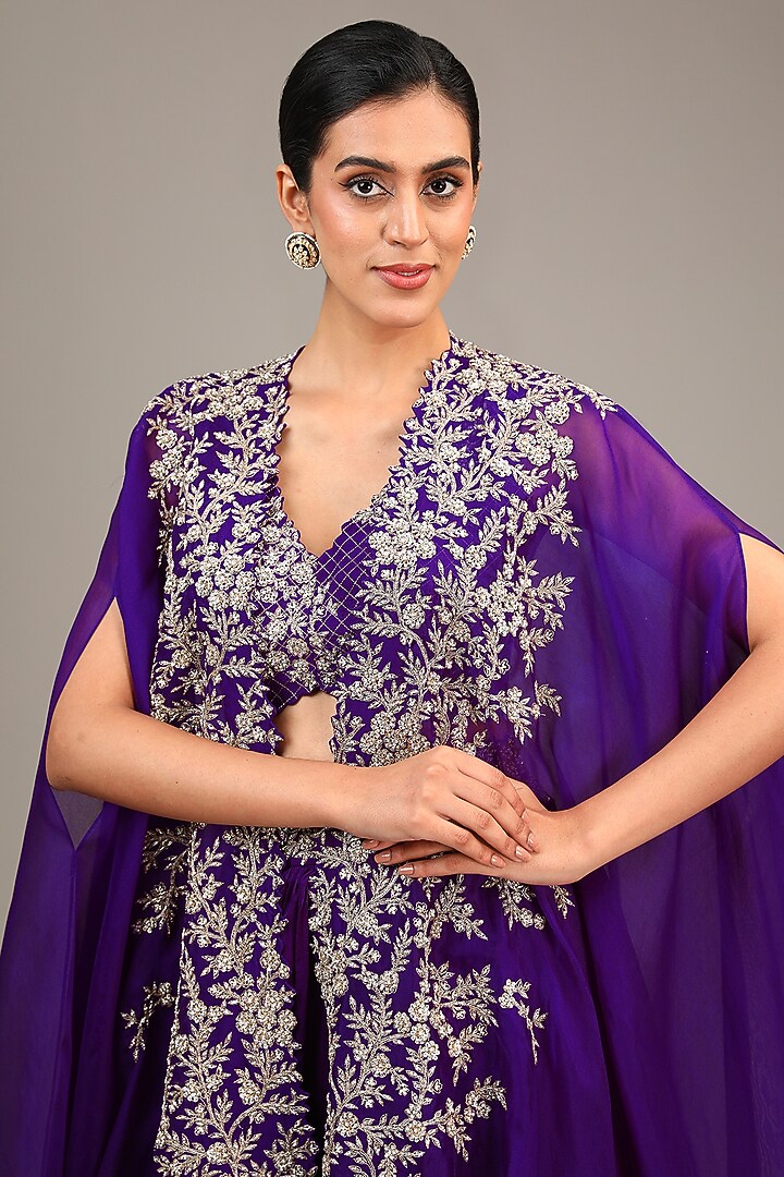 Purple Organza Hand Embroidered Cape Set by Mrunalini Rao at Pernia's Pop Up Shop