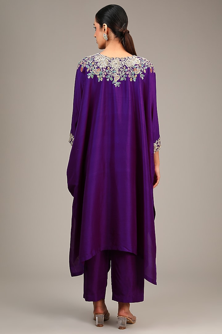 Purple Pure Silk Resham & Zardosi Embroidered Kurta Set by Mrunalini Rao at Pernia's Pop Up Shop