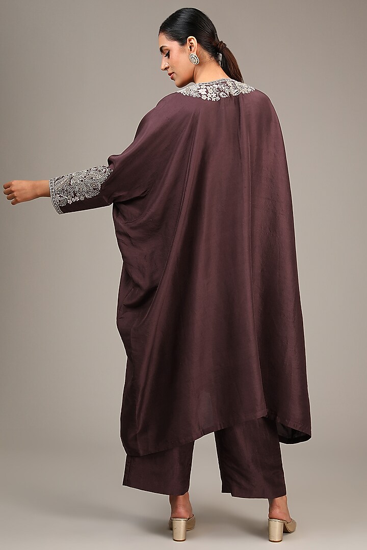 Brown Pure Silk Pearl & Zardosi Embroidered Kurta Set by Mrunalini Rao at Pernia's Pop Up Shop