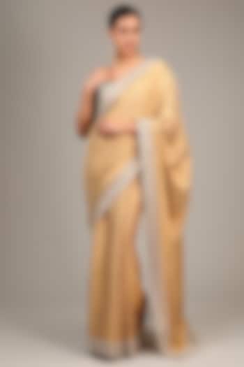 Gold Tissue Zardosi Embroidered Bridal Saree Set by Mrunalini Rao at Pernia's Pop Up Shop