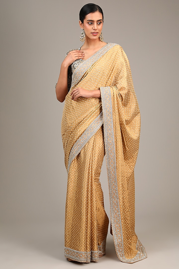 Gold Tissue Zardosi Embroidered Bridal Saree Set by Mrunalini Rao at Pernia's Pop Up Shop
