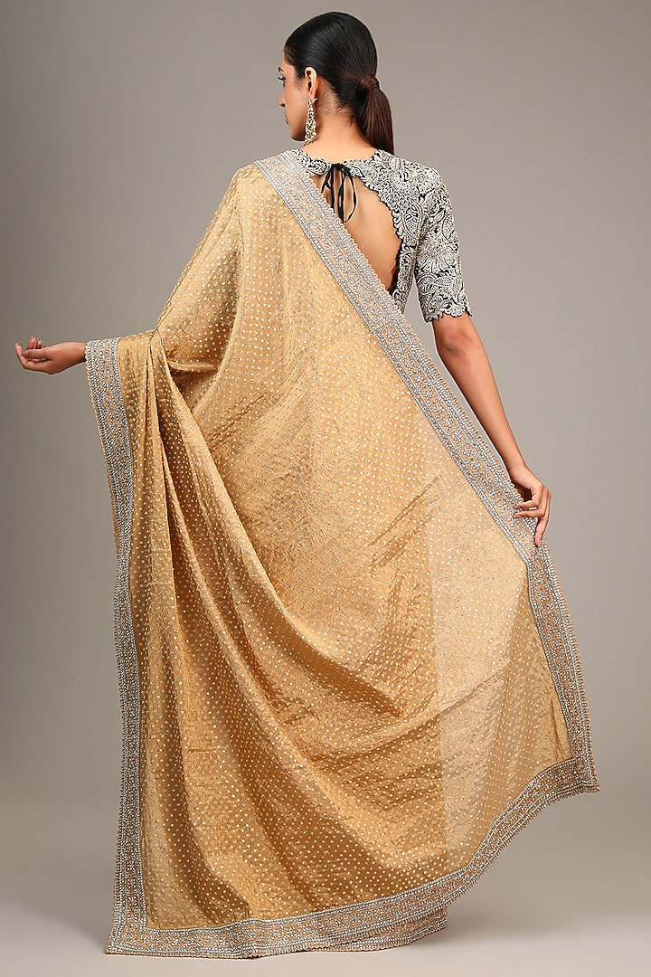 Gold Tissue Zardosi Embroidered Bridal Saree Set by Mrunalini Rao at Pernia's Pop Up Shop