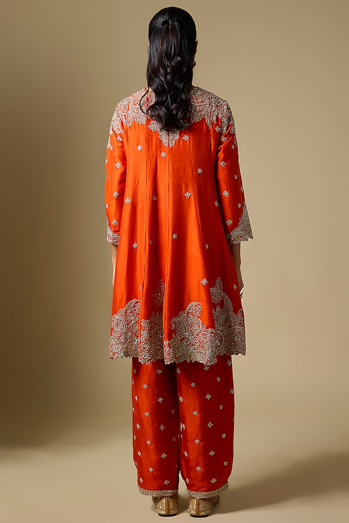 Orange Pure Silk Zardosi Hand Embroidered Kurta Set by Mrunalini Rao at Pernia's Pop Up Shop