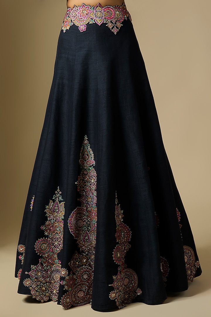 Black Raw Silk Resham & Zardosi Embroidered Skirt Set by Mrunalini Rao at Pernia's Pop Up Shop