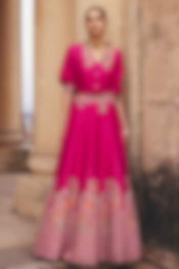 Hot Pink Raw Silk Zardosi Embroidered Skirt Set by Mrunalini Rao at Pernia's Pop Up Shop
