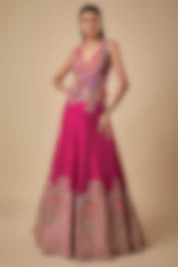 Hot Pink Raw Silk Zardosi Embroidered Bridal Lehenga Set by Mrunalini Rao at Pernia's Pop Up Shop