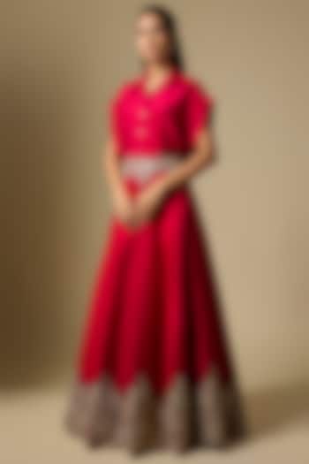 Maroon Raw Silk Zardosi Embroidered Skirt Set by Mrunalini Rao at Pernia's Pop Up Shop