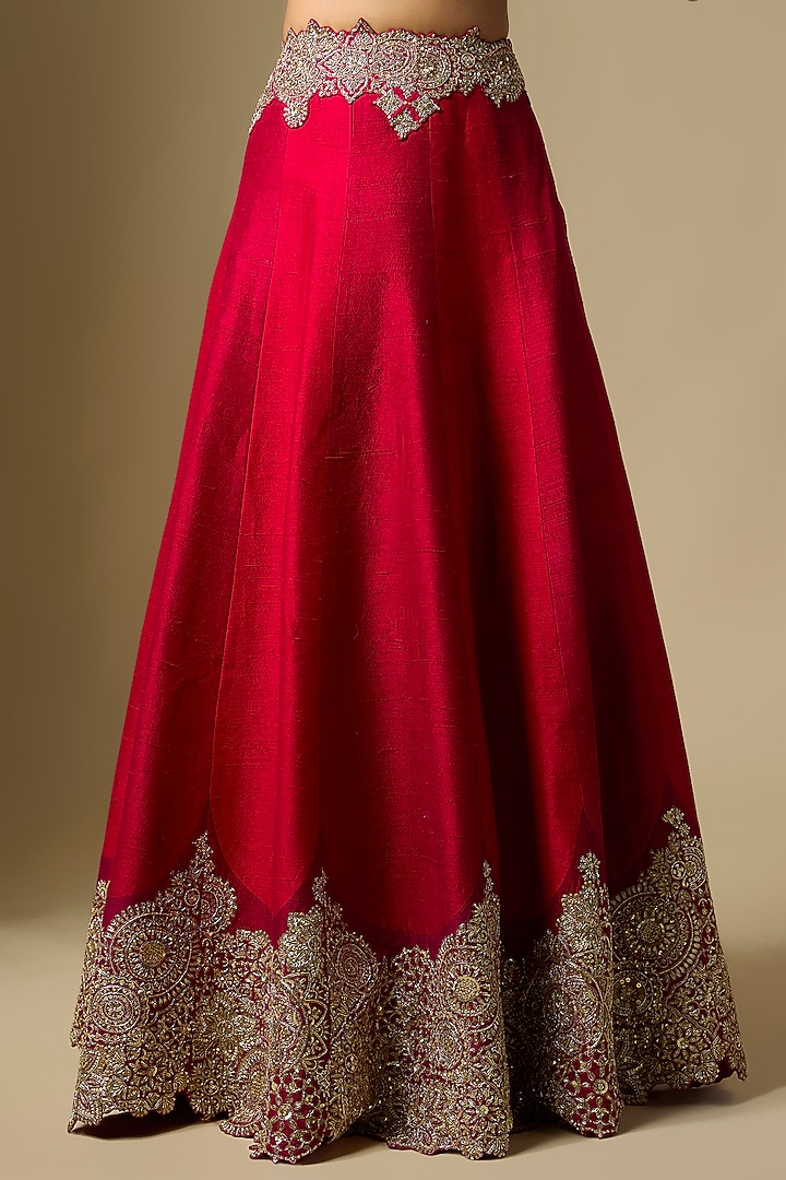 Maroon Raw Silk Zardosi Embroidered Skirt Set by Mrunalini Rao at Pernia's Pop Up Shop