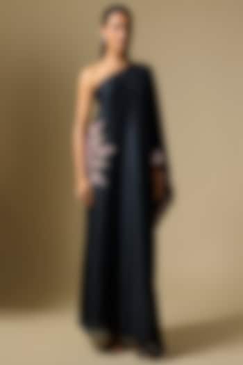 Black Silk One Shoulder Kaftan by Mrunalini Rao at Pernia's Pop Up Shop