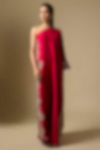 Red Silk One Shoulder Kaftan by Mrunalini Rao at Pernia's Pop Up Shop