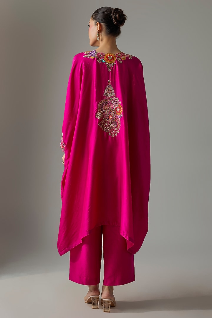 Fuchsia Pink Silk Resham & Zardosi Embroidered Kurta Set by Mrunalini Rao at Pernia's Pop Up Shop