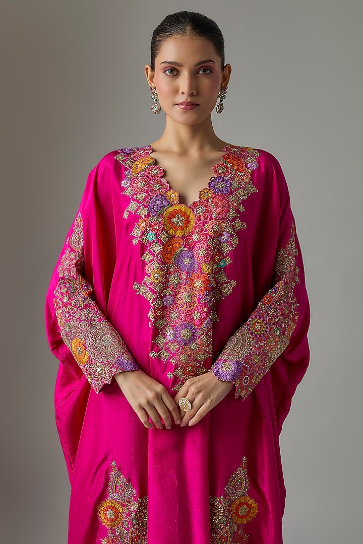 Fuchsia Pink Silk Resham & Zardosi Embroidered Kurta Set by Mrunalini Rao at Pernia's Pop Up Shop