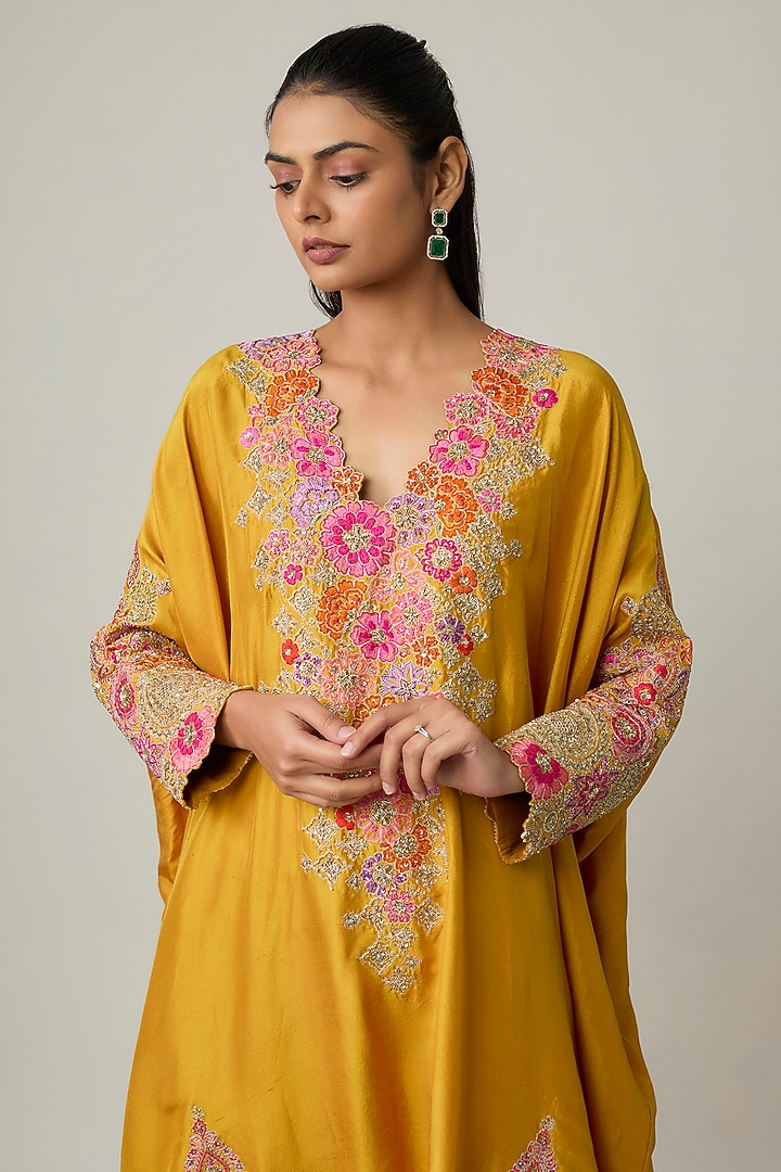 Yellow Silk Resham & Zardosi Embroidered Kurta Set by Mrunalini Rao at Pernia's Pop Up Shop