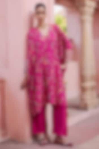 Fuschia Pink Silk Zardosi Embroidered Kurta Set by Mrunalini Rao at Pernia's Pop Up Shop