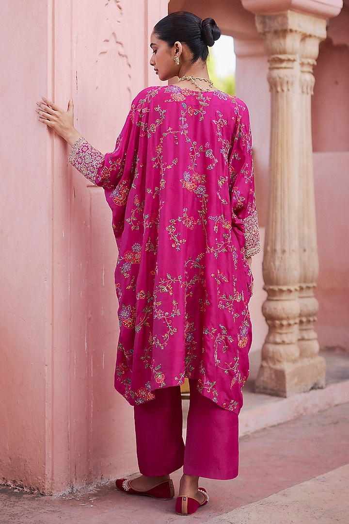Fuschia Pink Silk Zardosi Embroidered Kurta Set by Mrunalini Rao at Pernia's Pop Up Shop