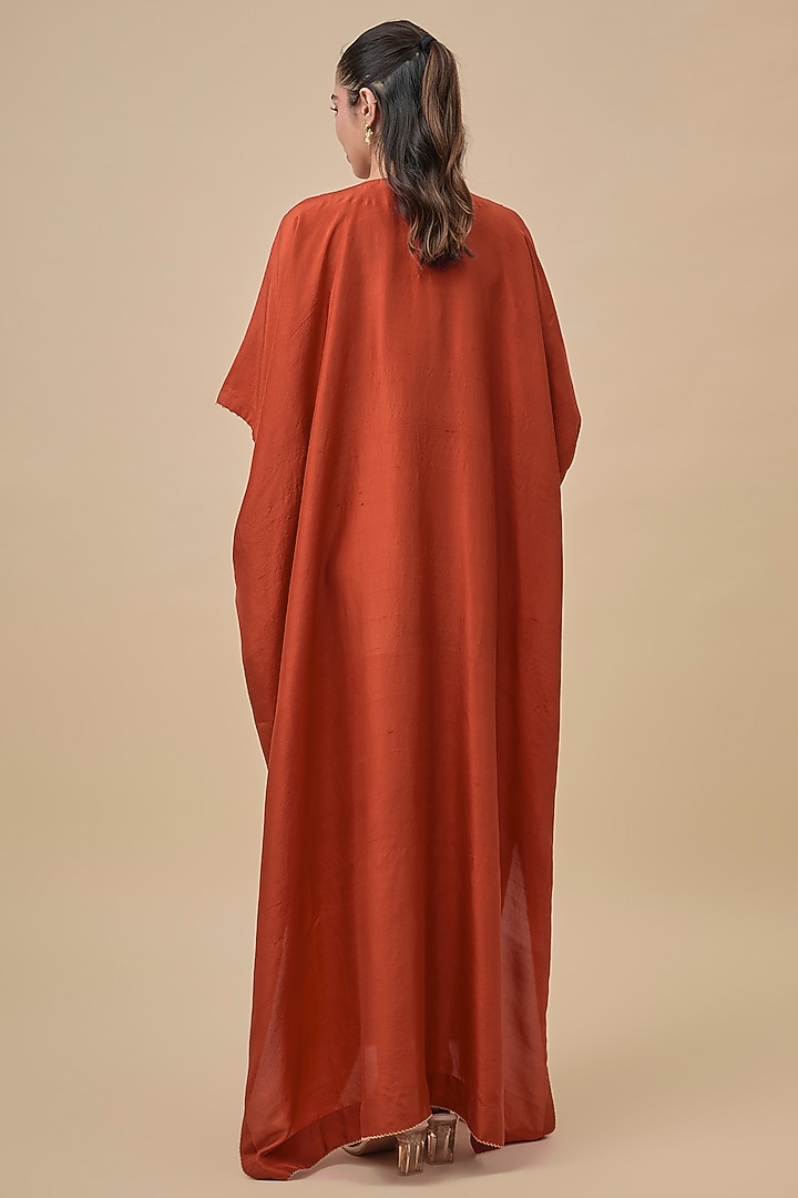 Burnt Orange Silk Zardosi Embroidered Kaftan by Mrunalini Rao at Pernia's Pop Up Shop