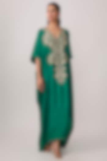 Rama Green Silk Paisley Embroidered Kaftan by Mrunalini Rao at Pernia's Pop Up Shop
