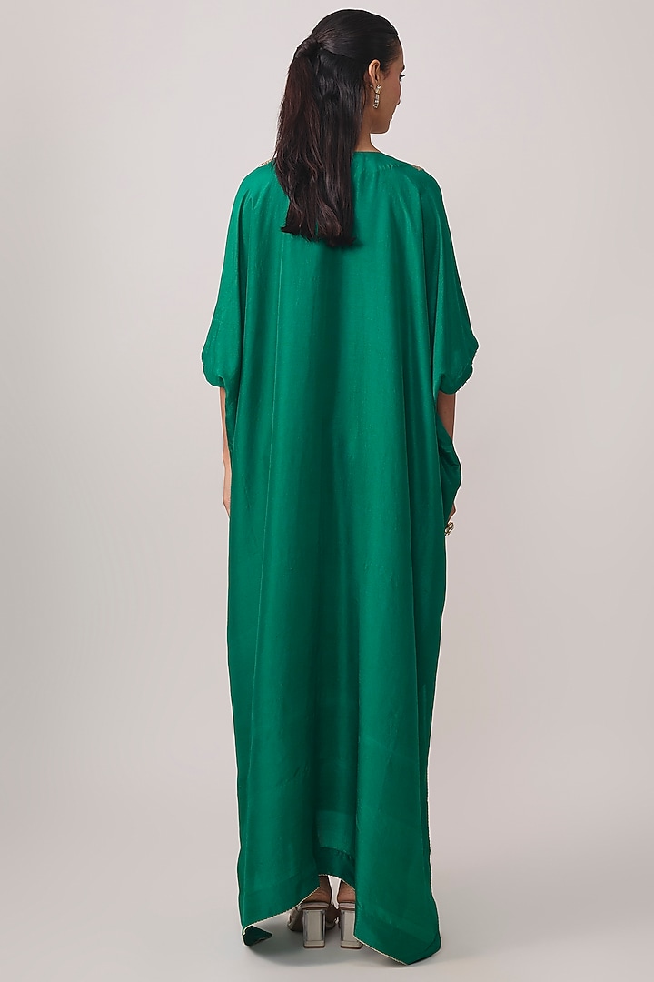 Rama Green Silk Paisley Embroidered Kaftan by Mrunalini Rao at Pernia's Pop Up Shop