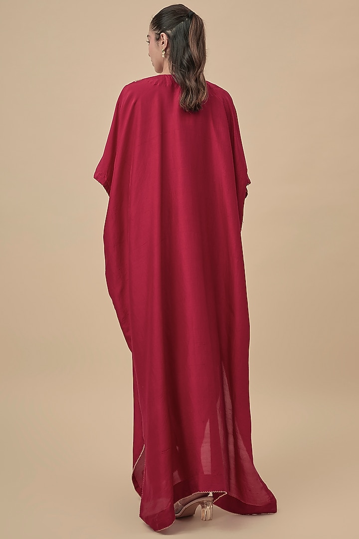 Maroon Silk Zardosi Embroidered Kaftan by Mrunalini Rao at Pernia's Pop Up Shop