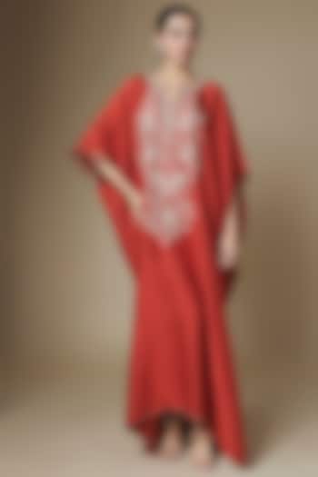 Burnt Orange Silk Kaftan by Mrunalini Rao at Pernia's Pop Up Shop