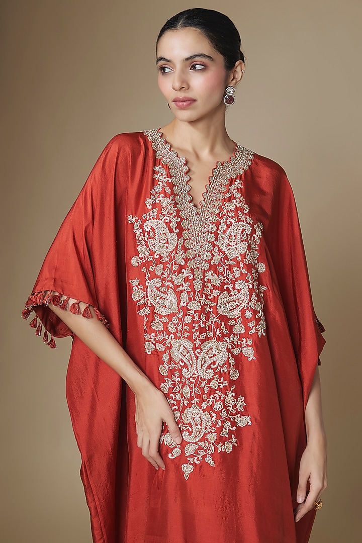 Burnt Orange Silk Kaftan by Mrunalini Rao at Pernia's Pop Up Shop