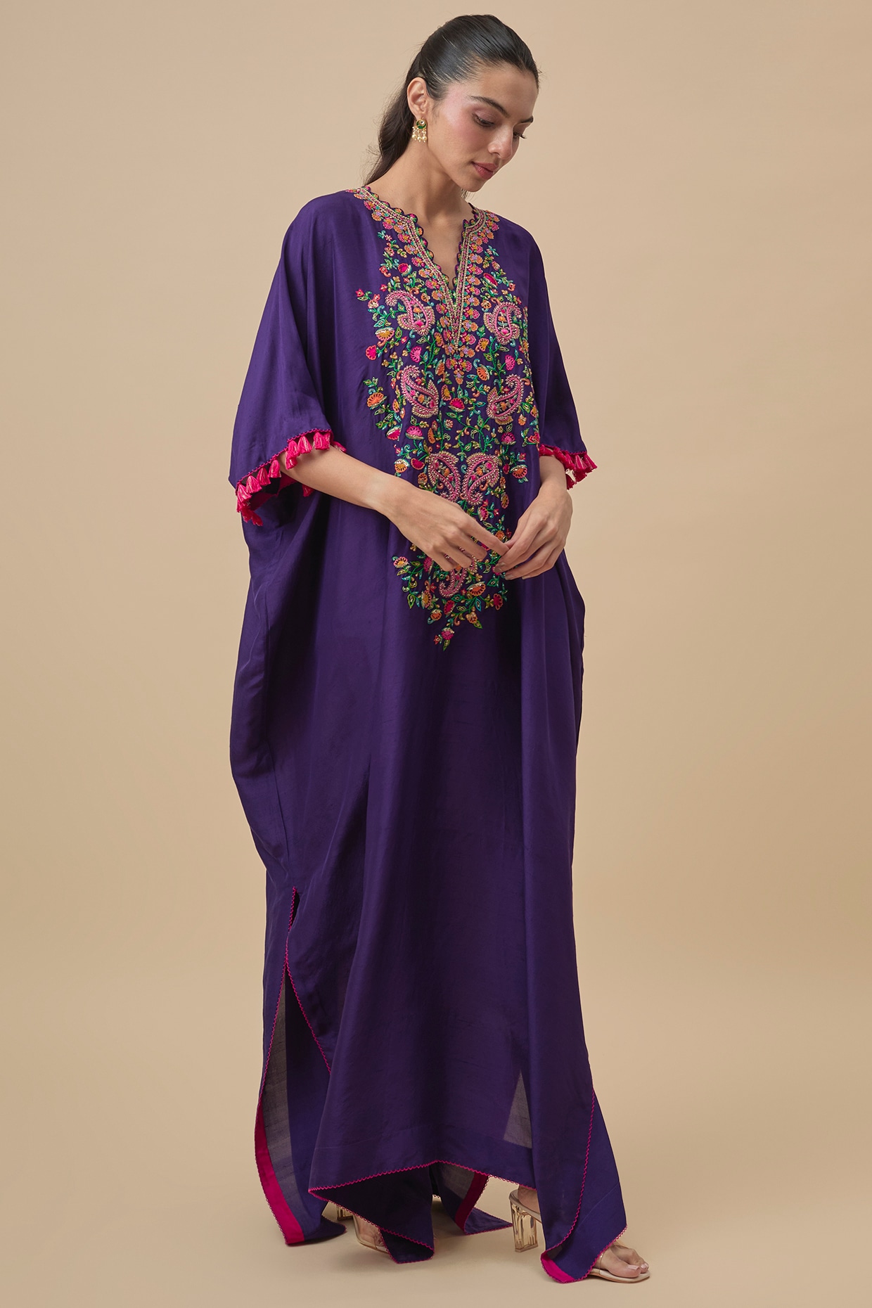 Mrunalini Rao Purple Silk Resham & Zardosi Embroidered Kaftan