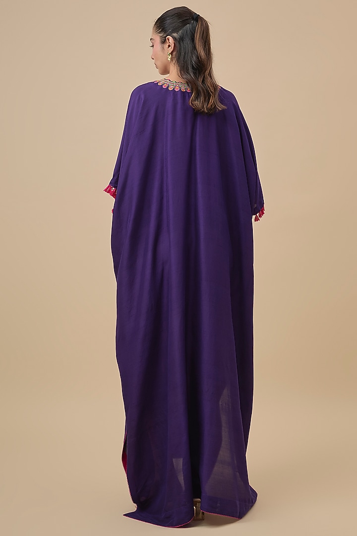 Purple Silk Resham & Zardosi Embroidered Kaftan by Mrunalini Rao at Pernia's Pop Up Shop