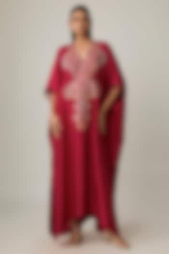 Maroon Silk Zardosi Embroidered Kaftan by Mrunalini Rao at Pernia's Pop Up Shop