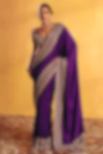Purple Silk Zardosi Hand Embroidered Bridal Saree Set by Mrunalini Rao at Pernia's Pop Up Shop