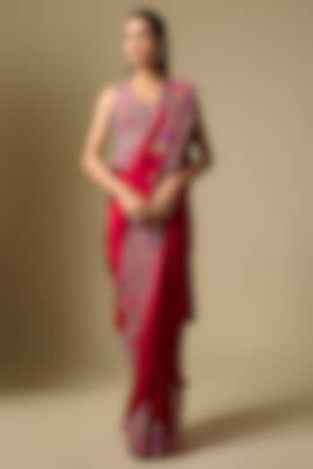 Maroon Matka Silk Floral & Paisley Bridal Saree Set by Mrunalini Rao at Pernia's Pop Up Shop